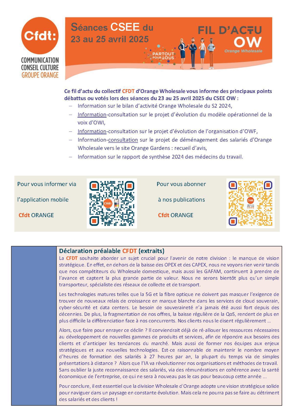 Fil d'actu du CSEE OW - Avril 2025