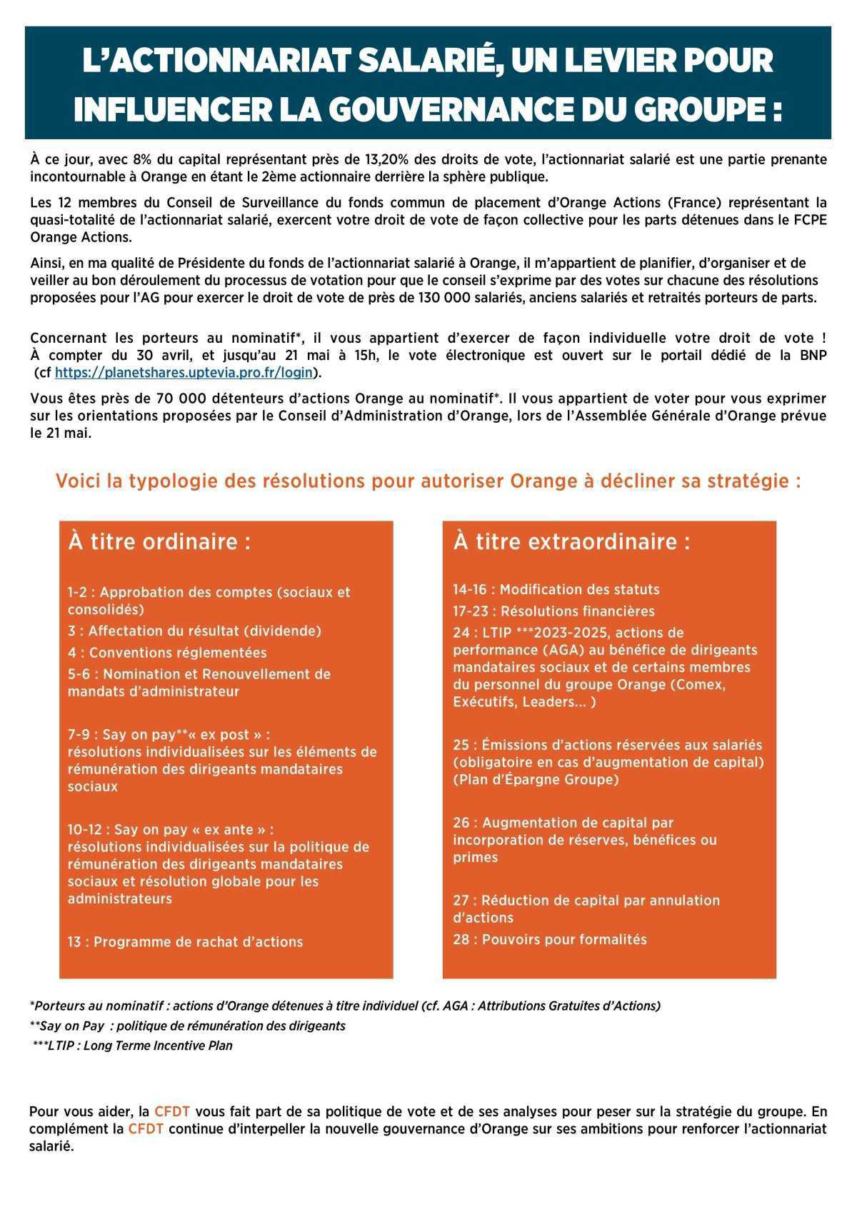LA LETTRE DE L'ÉPARGNE ET DE L'ACTIONNARIAT N°43ACTIONNAIRES SALARIÉS ET RETRAITÉS D'ORANGE, EXERCEZ VOS DROITS LORS DE L'ASSEMBLÉE GÉNÉRALE !