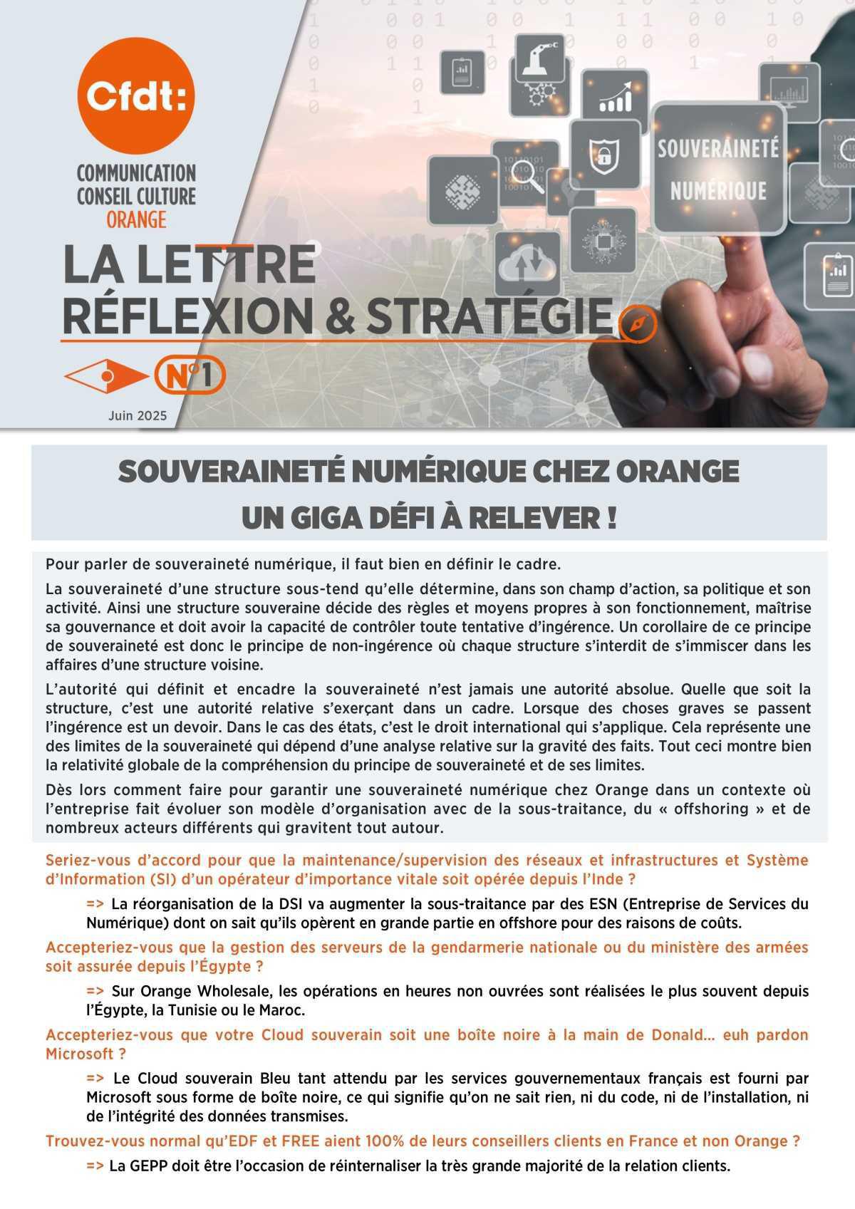 La lettre réflexion et stratégie N°1