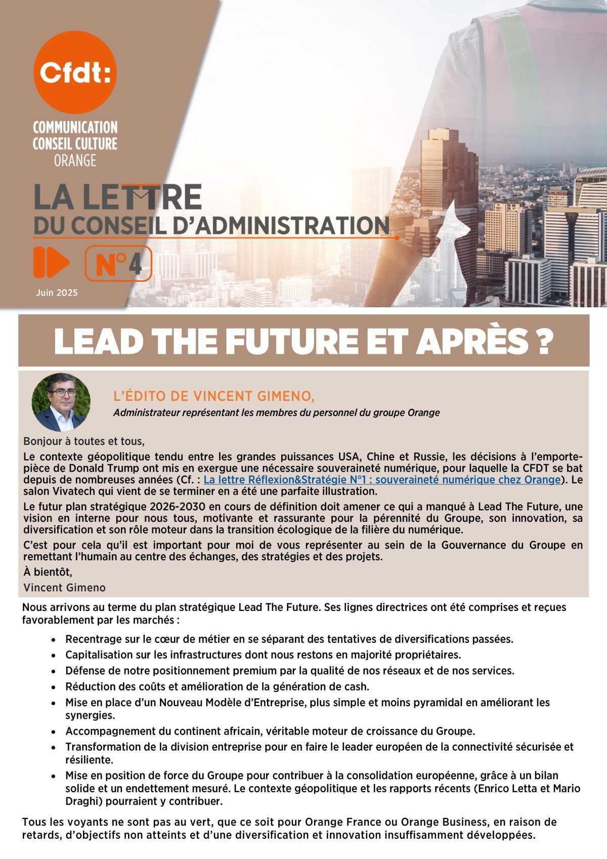 LA LETTRE DU CONSEIL D'ADMINISTRATION N°4 LEAD THE FUTURE ET APRÈS ?