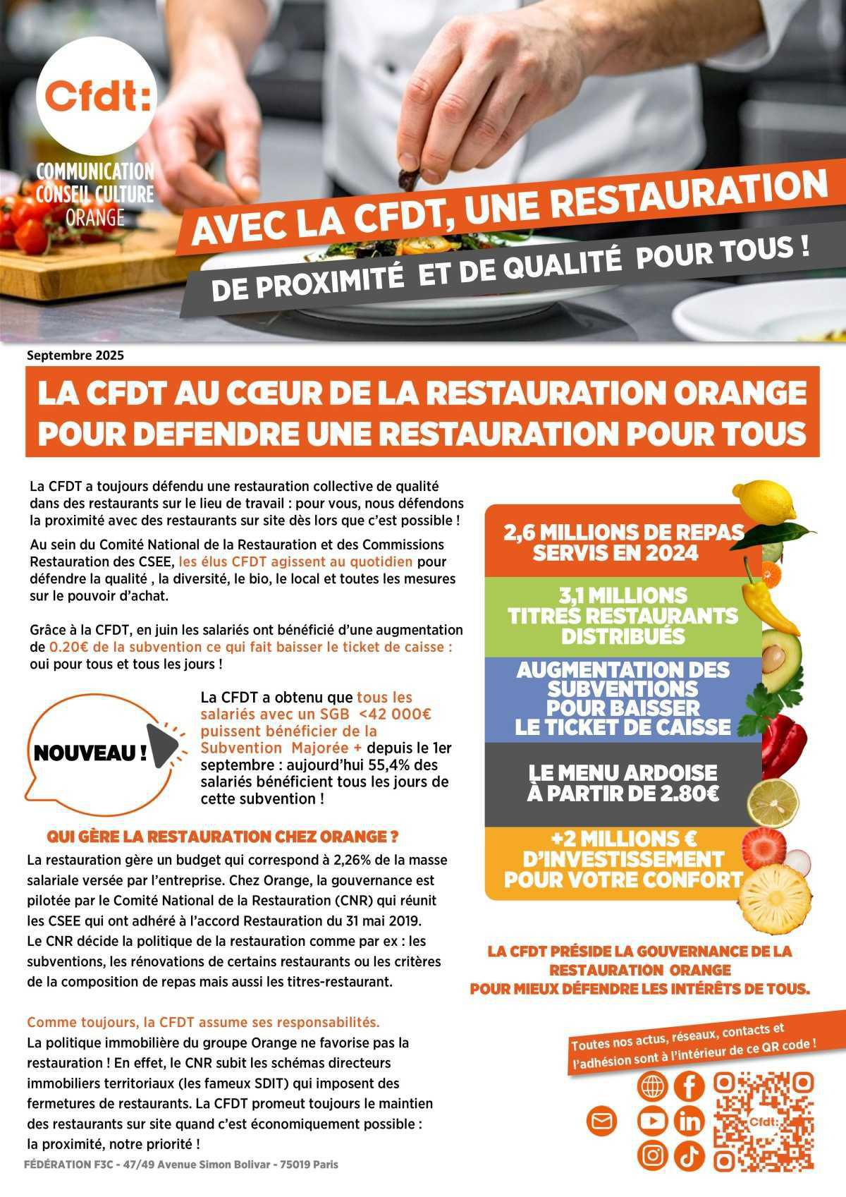 AVEC LA CFDT, UNE RESTAURATION DE PROXIMITÉ ET DE QUALITÉ POUR TOUS !