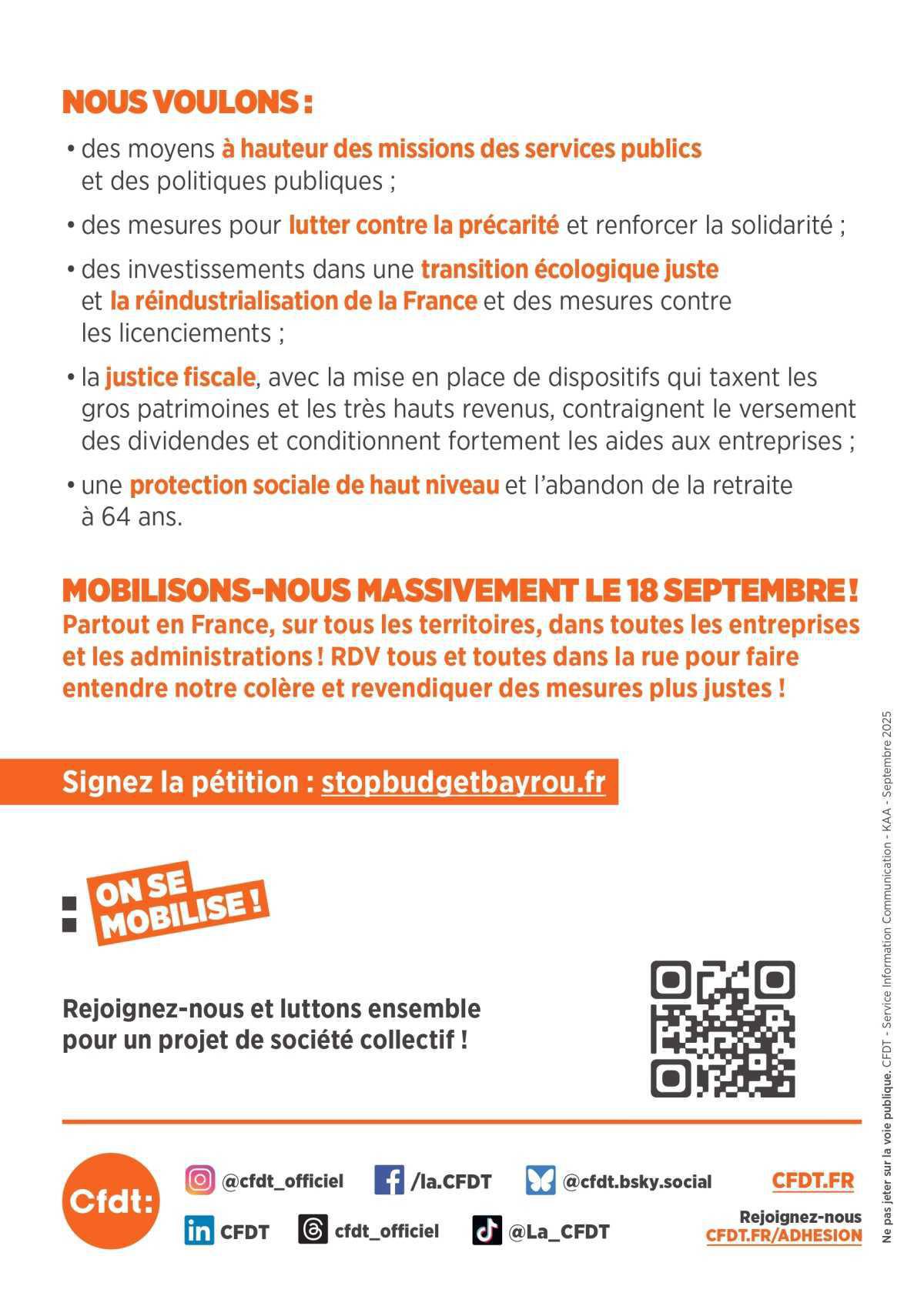 ON SE MOBILISE ! Jeudi 18 Septembre 2025