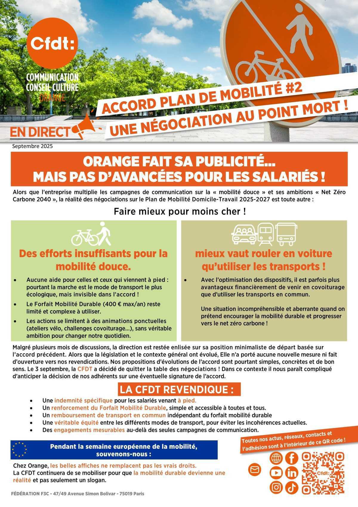 ACCORD PLAN DE MOBILITÉ 2 UNE NÉGOCIATION AU POINT MORT !