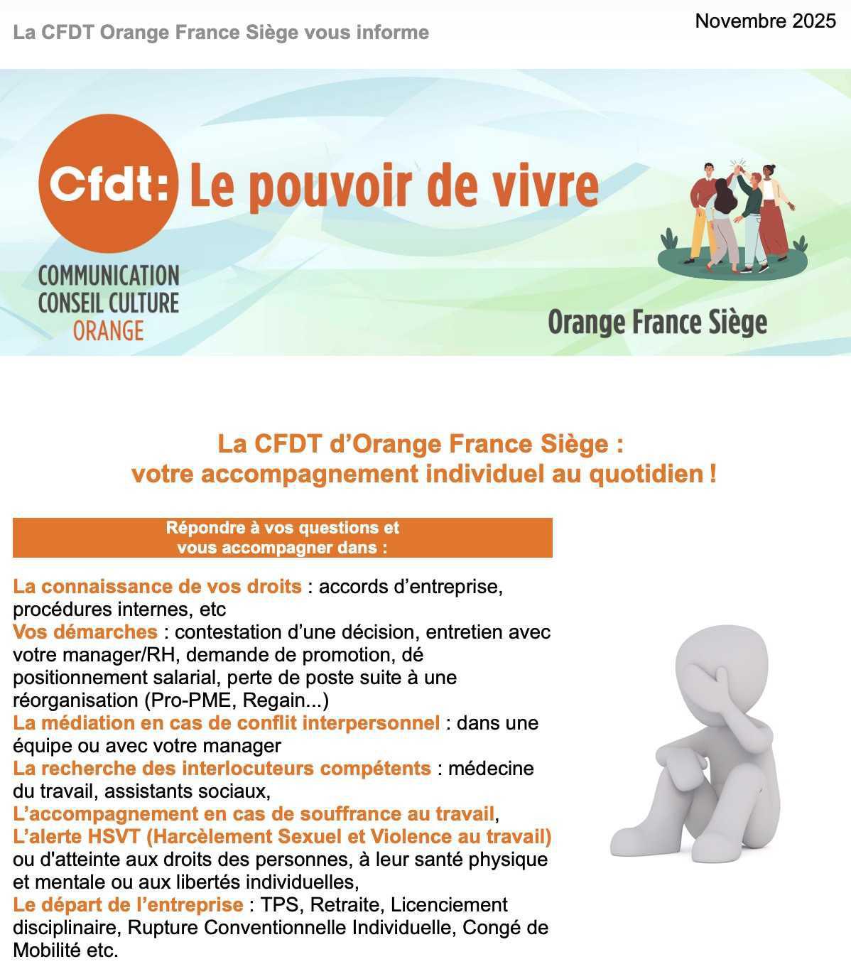 La CFDT d’Orange France Siège : votre accompagnement individuel au quotidien ! 