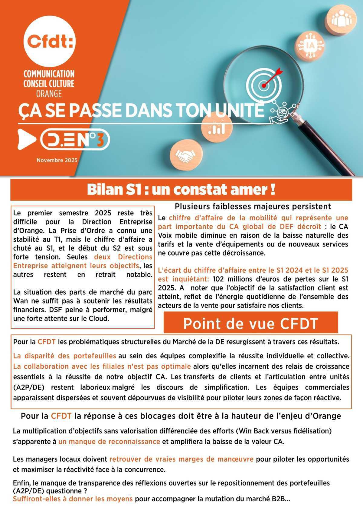  Ca se passe dans ton unité D.E n°3 - BILAN S1 : UN CONSTAT AMER !