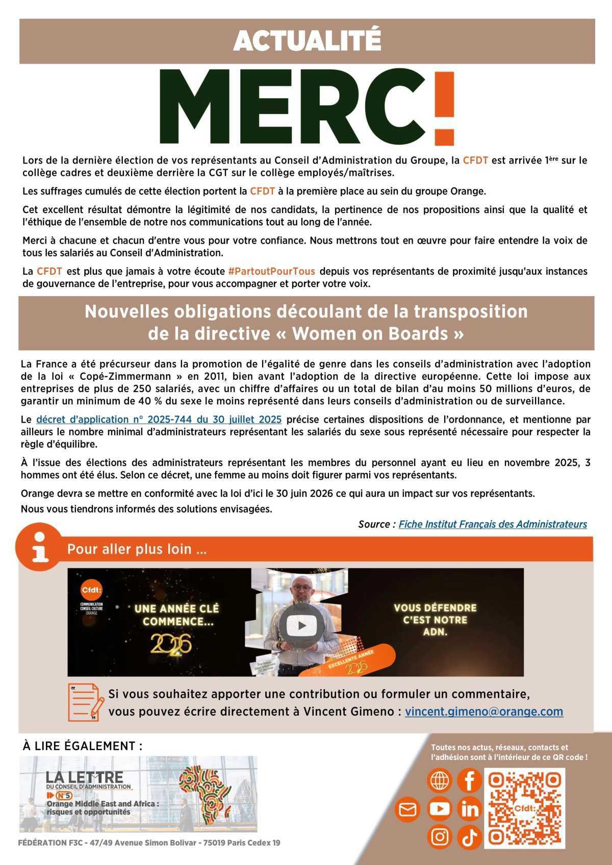 LA LETTRE DU CONSEIL D'ADMINISTRATION N°6