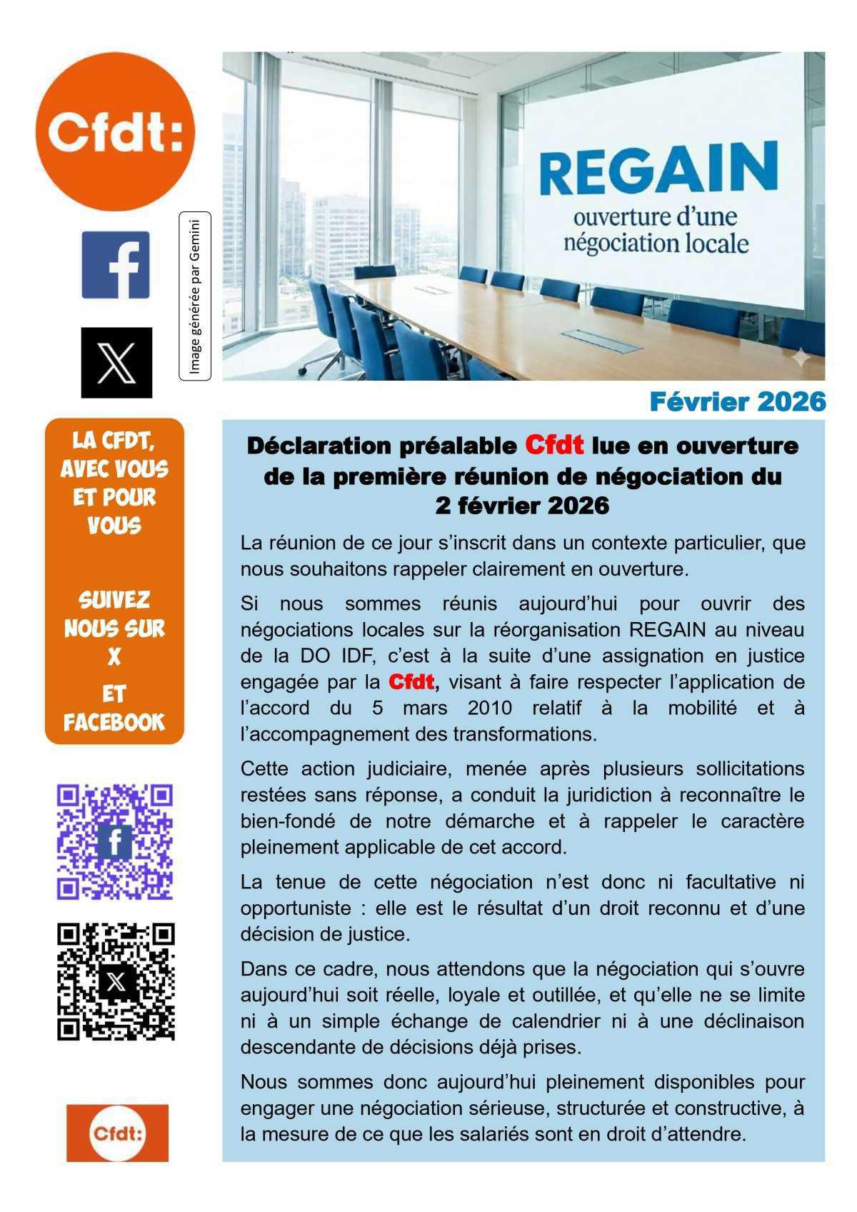 REGAIN : Ouverture d'une négociation locale