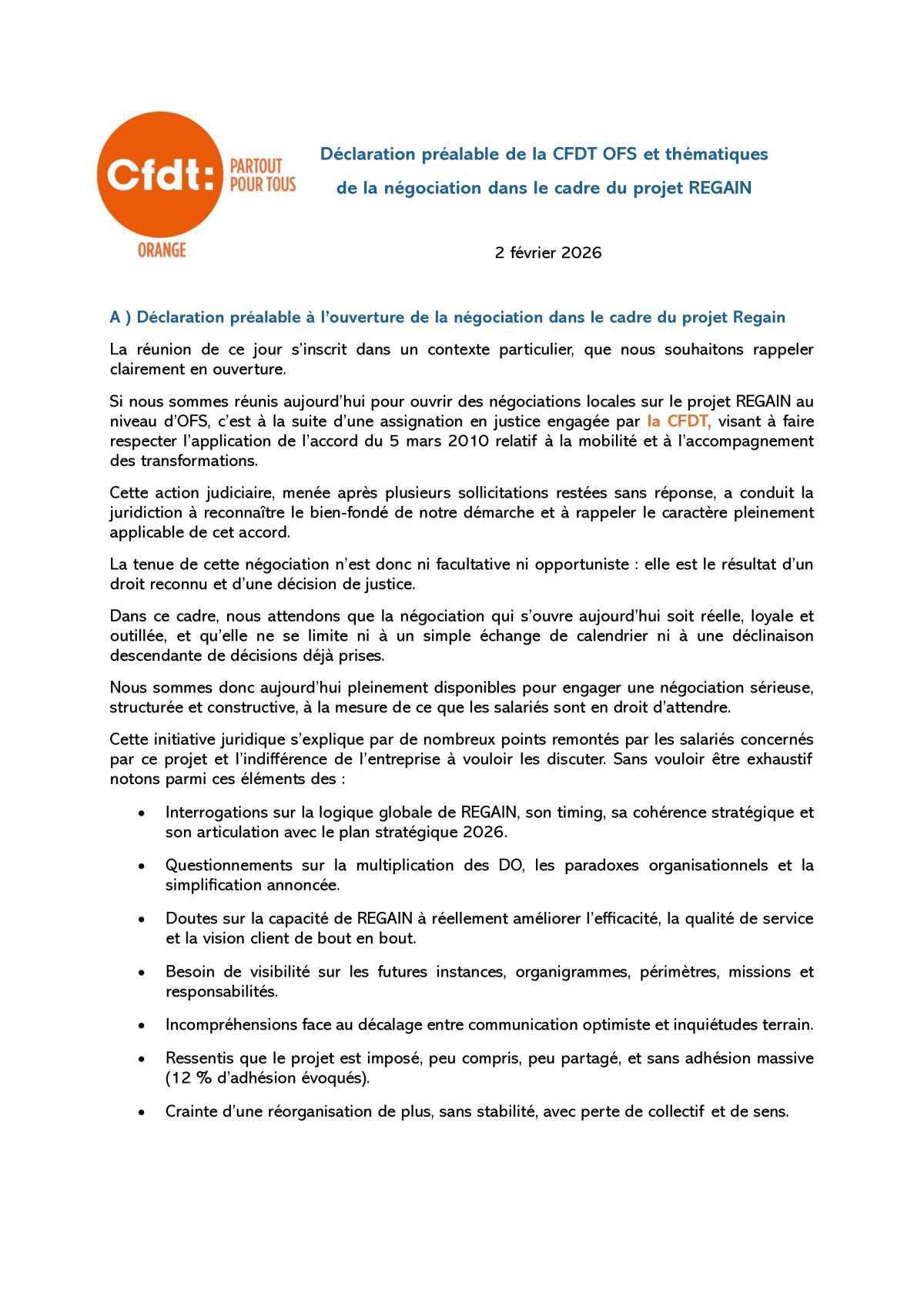 NÉGOCIATION REGAIN OFS