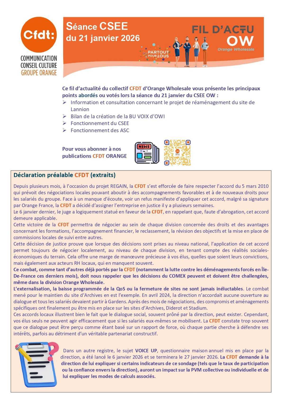 Fil d'actu du CSEE OW - Janvier 2026