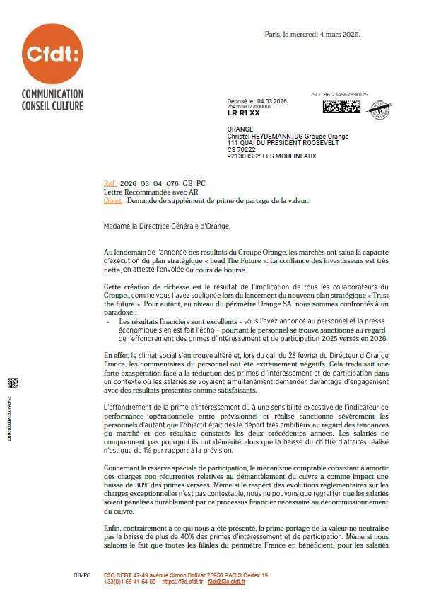 Demande de supplément de prime de partage de la valeur.