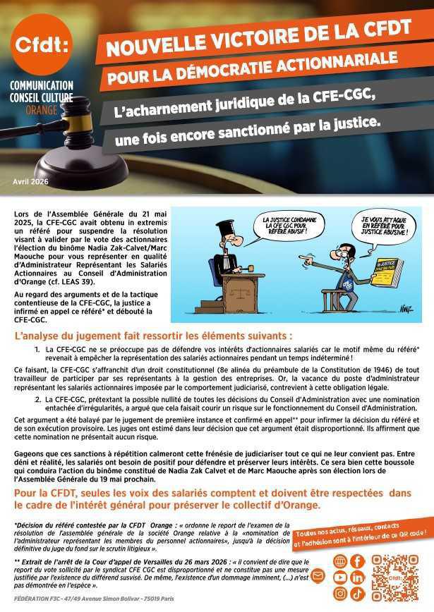 Nouvelle victoire de la CFDT pour la démocratie actionnariale