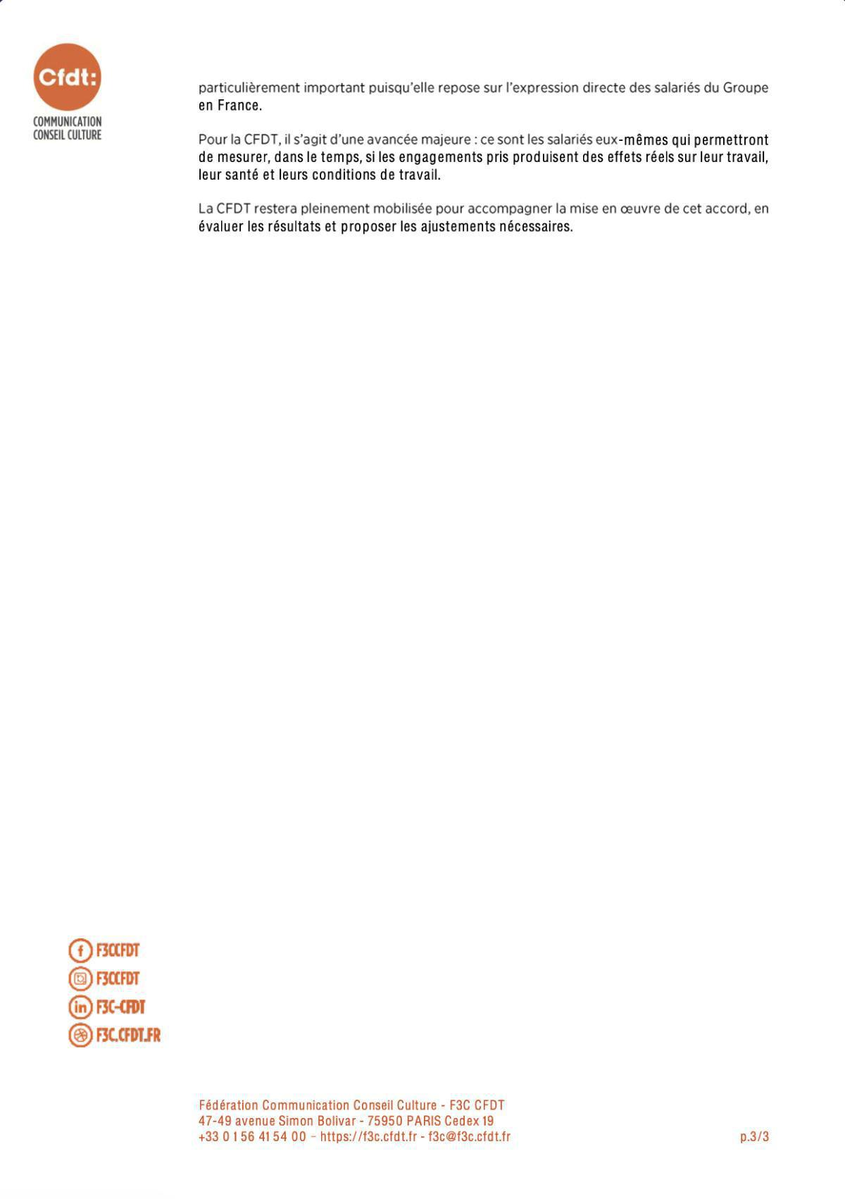 Communiqué de presse N°12 – Accord QVCT chez Orange : la CFDT signe pour mieux protéger les salariés face aux transformations du travail