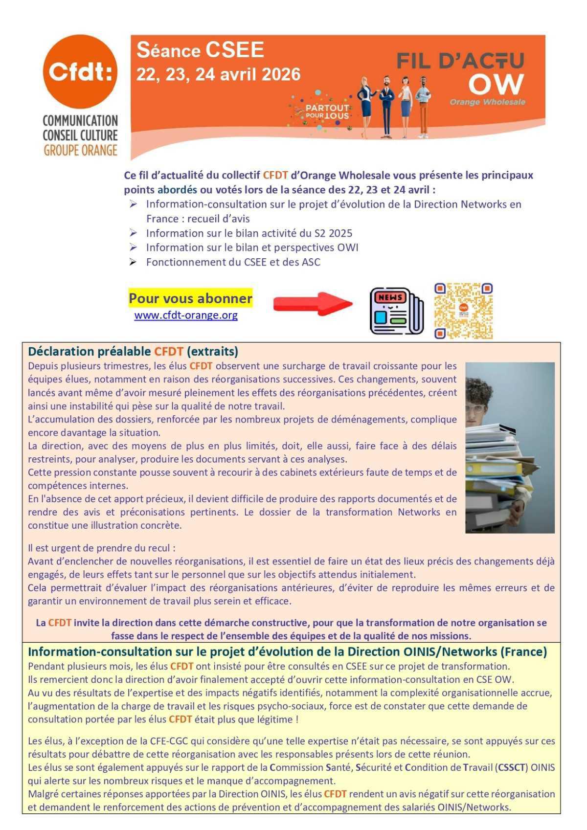 Fil d'actu du CSEE OW - Avril 2026