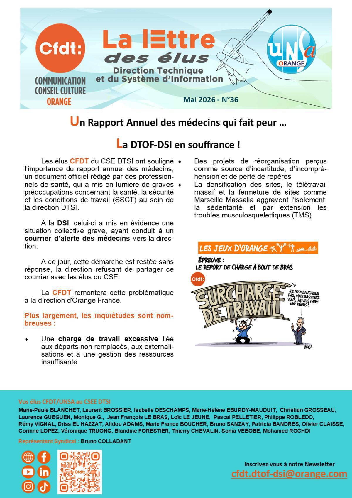 La lettre des élus DTSI 36 - Un Rapport Annuel des médecins qui fait peur…