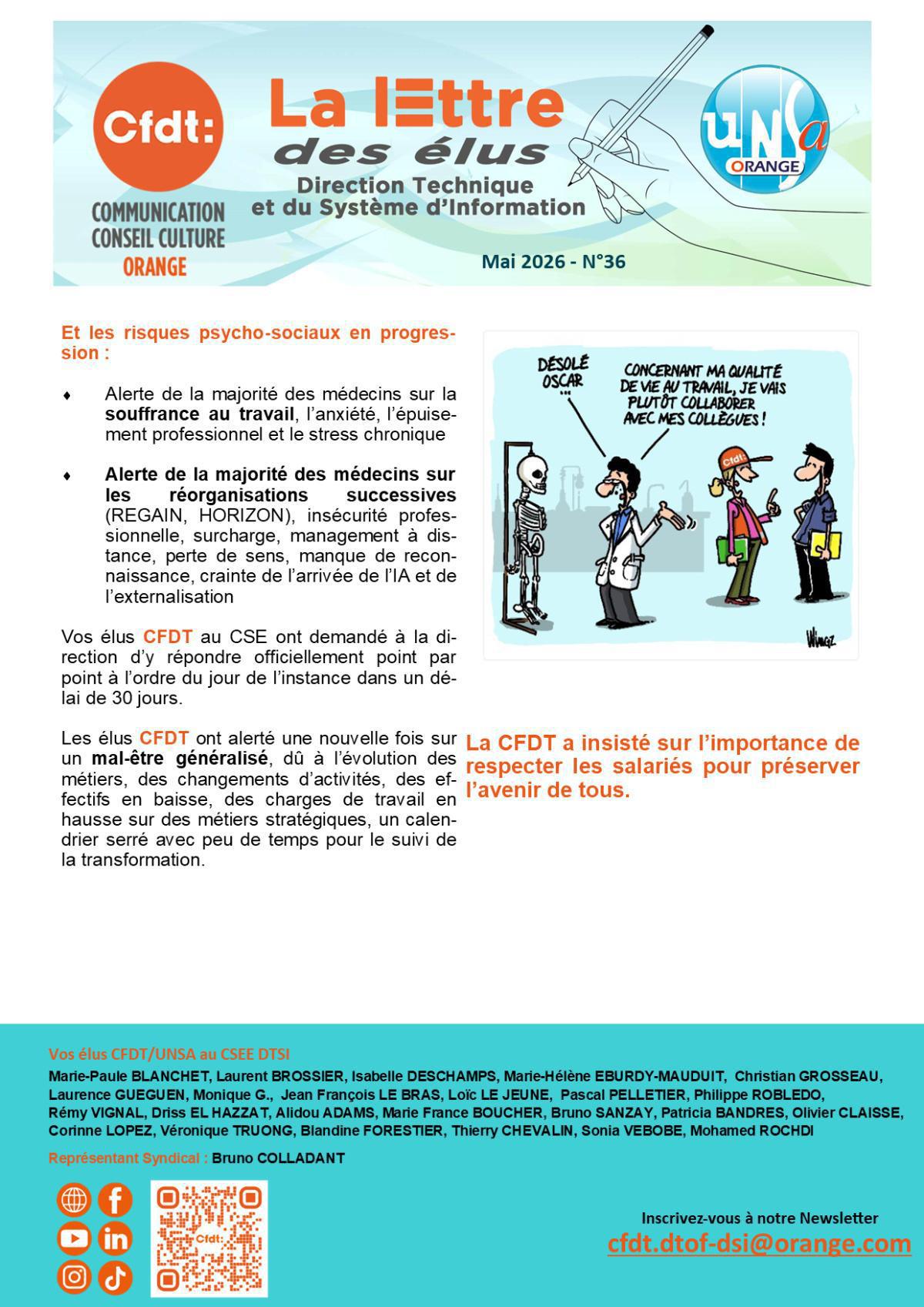 La lettre des élus DTSI 36 - Un Rapport Annuel des médecins qui fait peur…