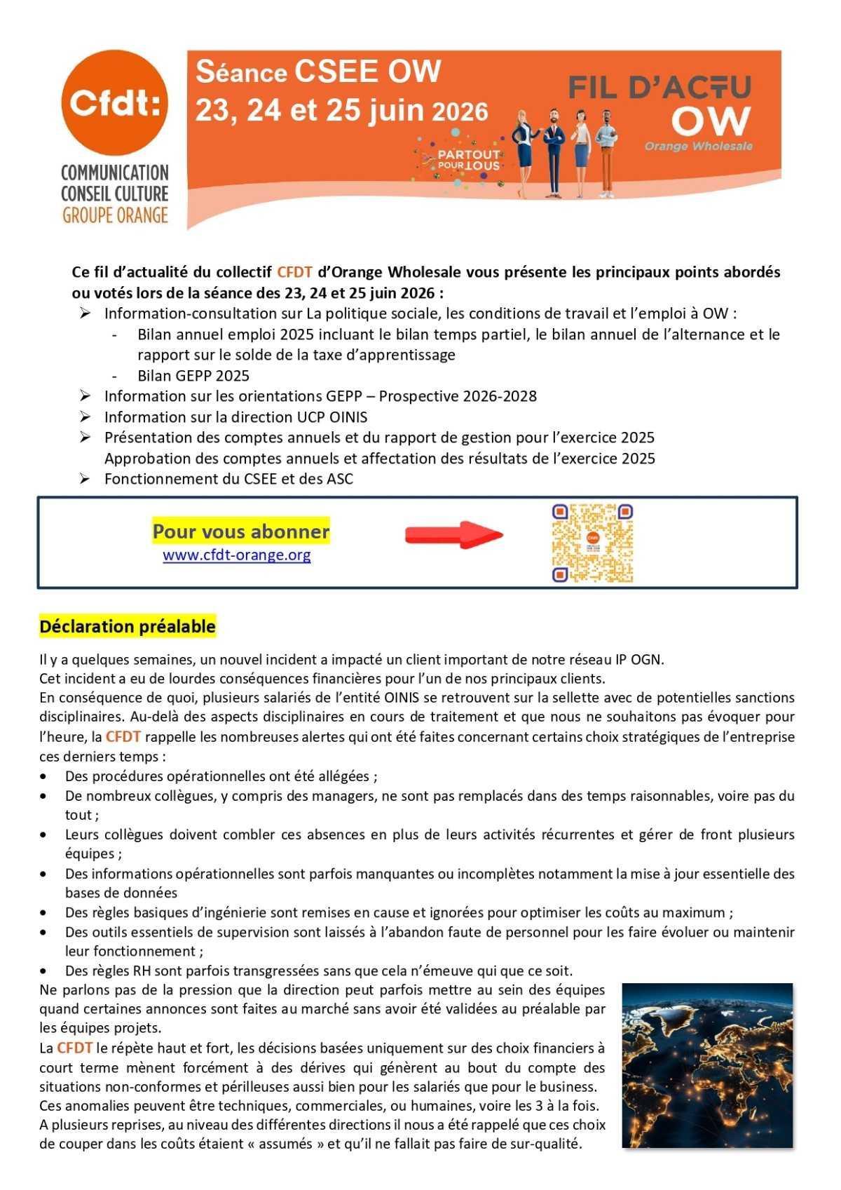 Fil d'actu du CSEE OW - Juin 2026