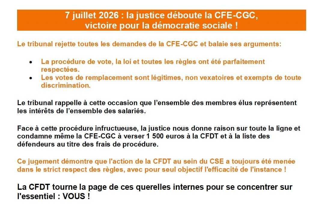 La justice valide l'élection du nouveau Bureau du CSE OFS ! Juillet 2026