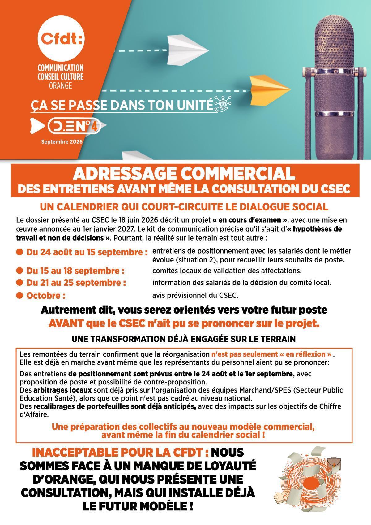 ADRESSAGE COMMERCIAL DES ENTRETIENS AVANT MÊME LA CONSULTATION DU CSEC