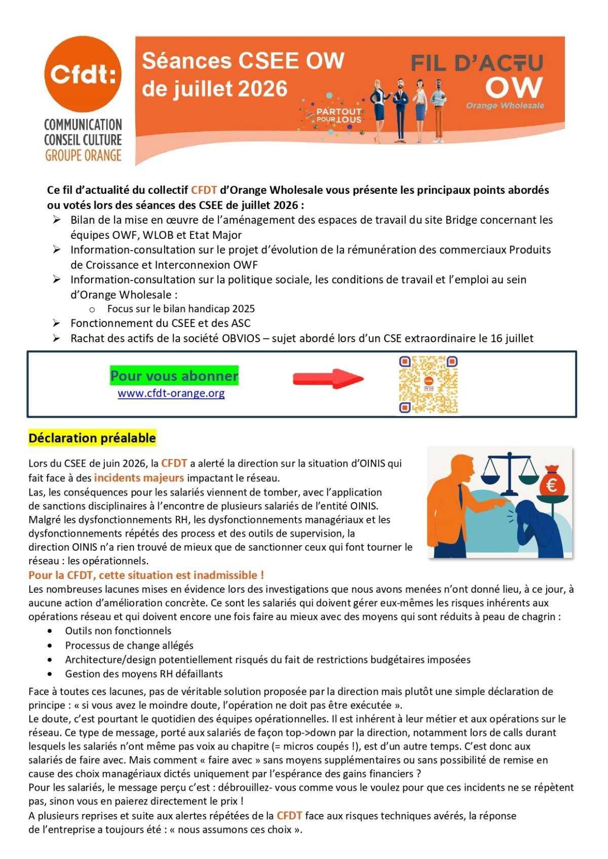 Fil d'actu des CSEEs OW - Juillet 2026