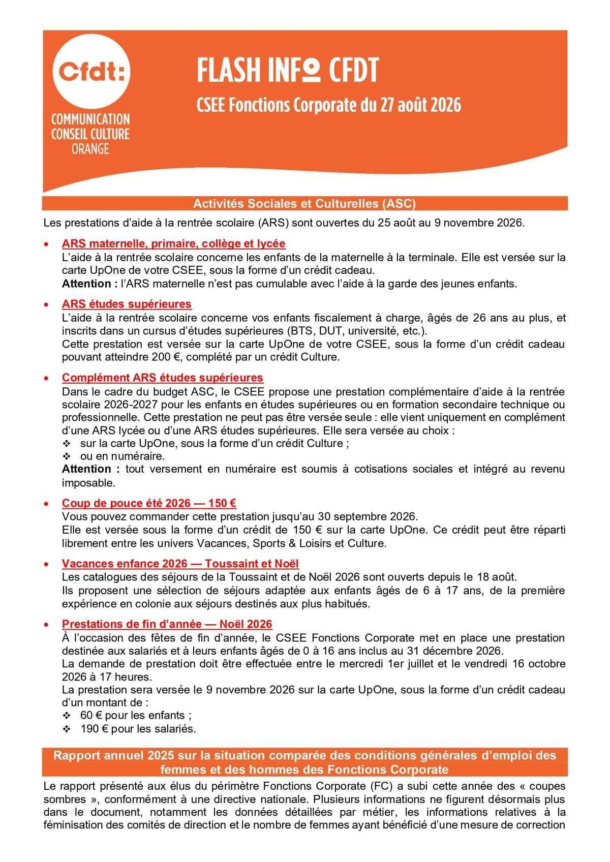FLASH INFO CSE FONCTIONS CORPORATE
