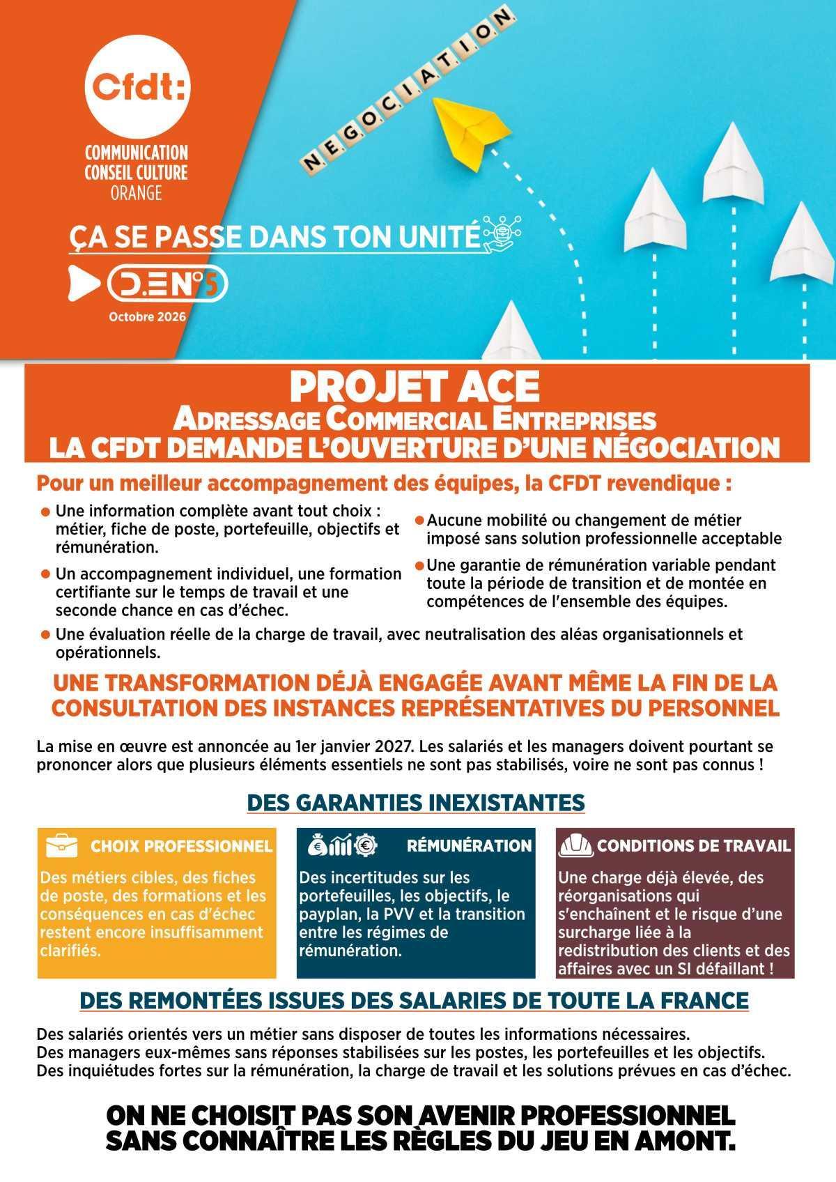 PROJET ACE - LA CFDT DEMANDE L’OUVERTURE D’UNE NÉGOCIATION