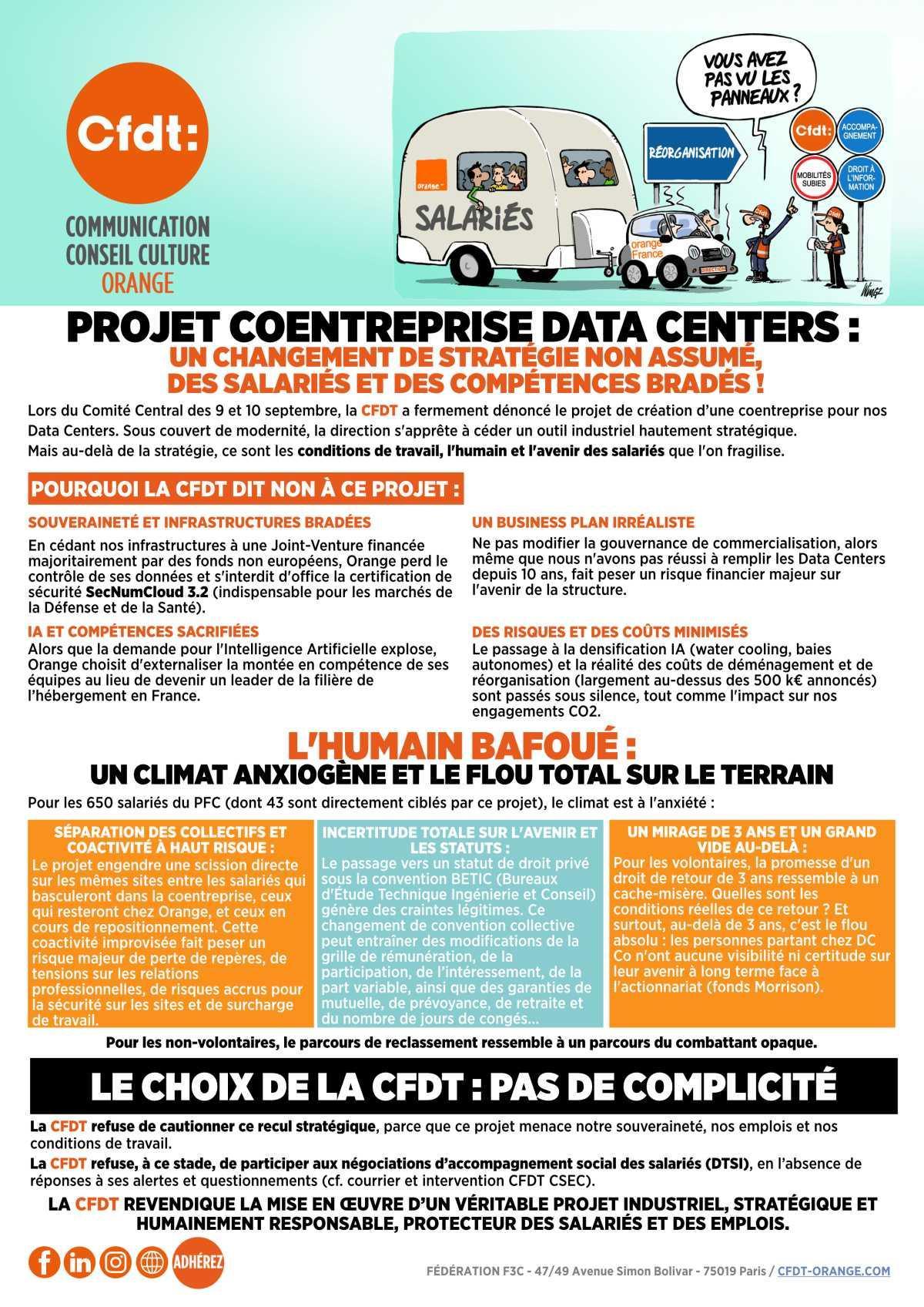 PROJET COENTREPRISE DATA CENTERS : UN CHANGEMENT DE STRATÉGIE NON ASSUMÉ DES SALARIÉS ET DES COMPÉTENCES BRADÉS !