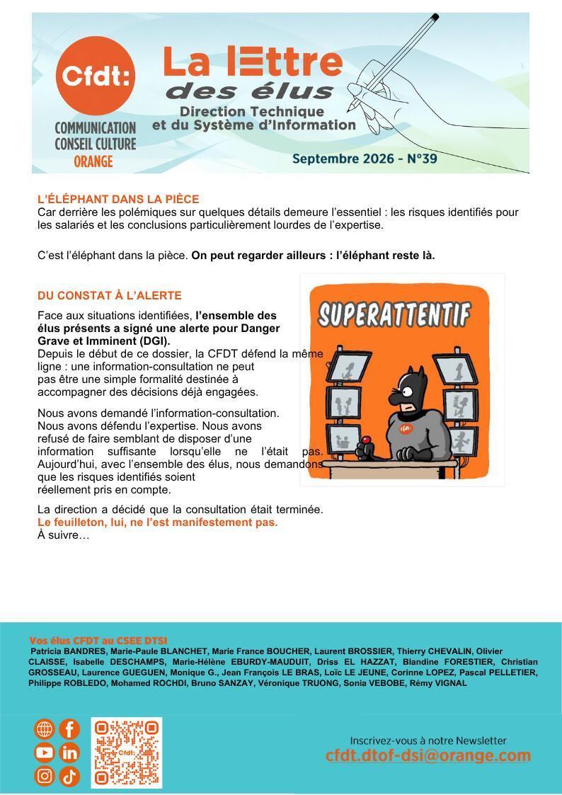 La lettre des élus DTSI #39 - DSI – Expertise : suite… mais pas fin