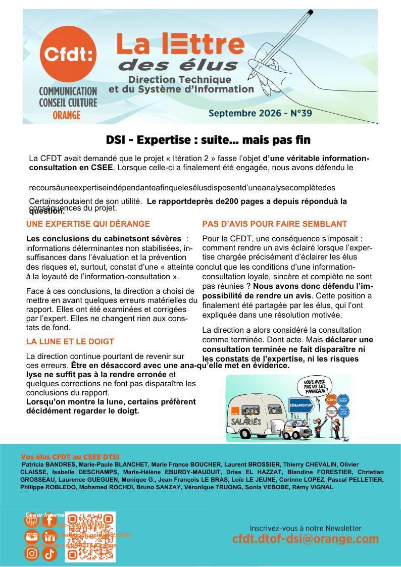 La lettre des élus DTSI #39 - DSI – Expertise : suite… mais pas fin
