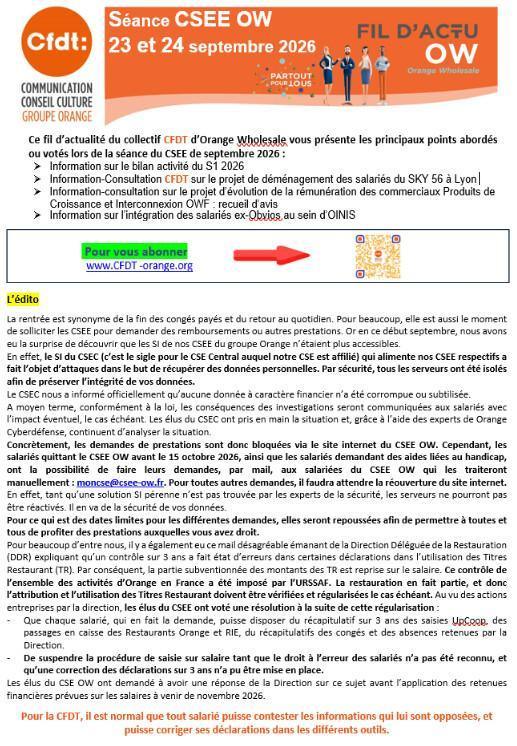 Fil d'actu du CSEE OW - Septembre 2026