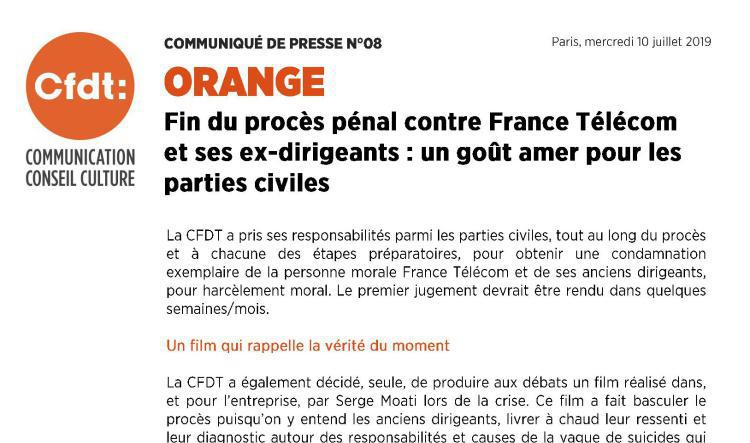 Fin du procès pénal France Télécom et ses ex dirigeants 11 juillet 2019