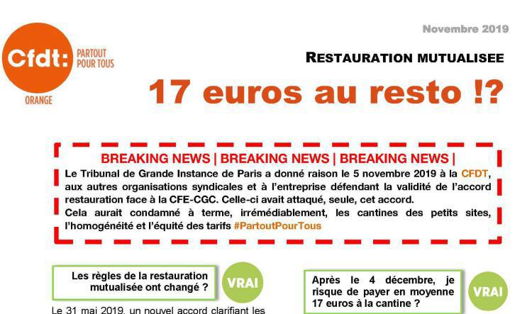 17 euros au resto ? La CFDT défend la restauration mutualisée