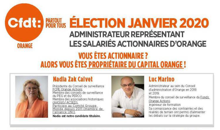 Election du représentant des salariés actionnaires au Conseil d'administration: VOTEZ Nadia ZAK CALVET et LUC MARINO du 20 au 24 janvier 2020