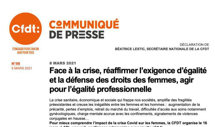 Communiqué de Presse - 8 mars 2021