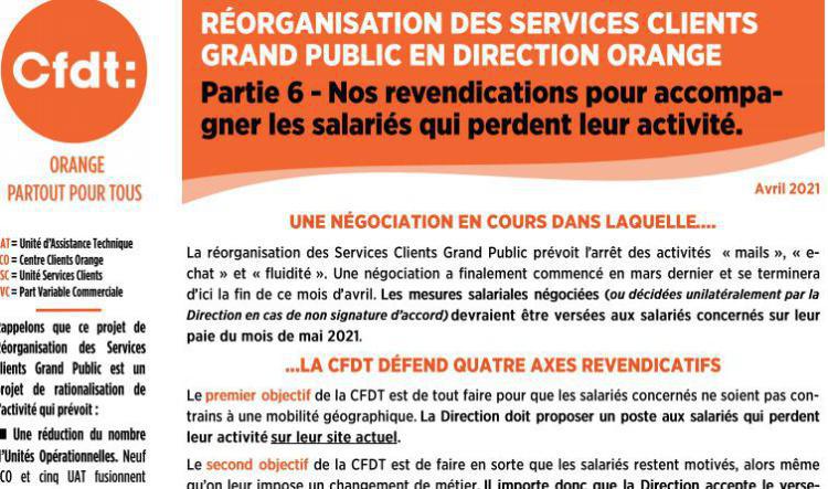 Réorganisation des services clients grand public en Direction Orange - Partie 6 - Avr. 21