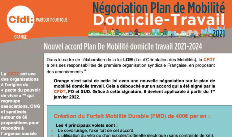 Nouvel accord Plan de Mobilité domicile-travail 2021-2024