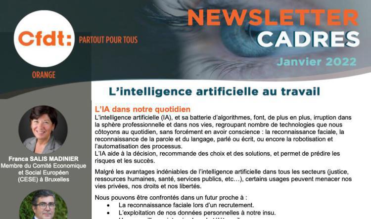 Newsletter CADRES : l'intelligence artificielle au travail - Janvier 2022 