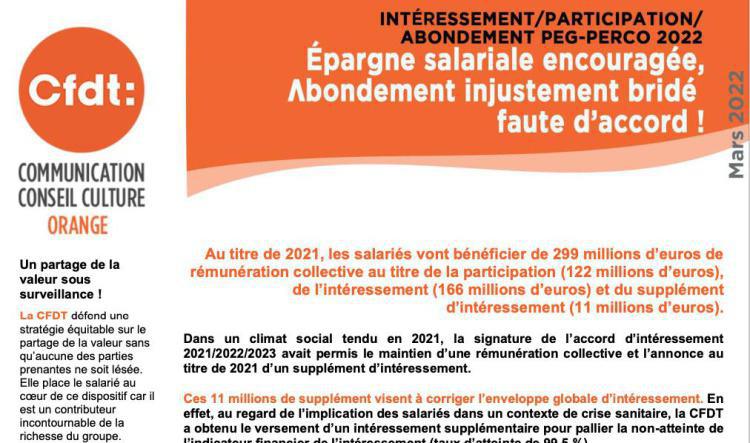 Intéressement/Participation/Abondement PEG-PERCO 2022