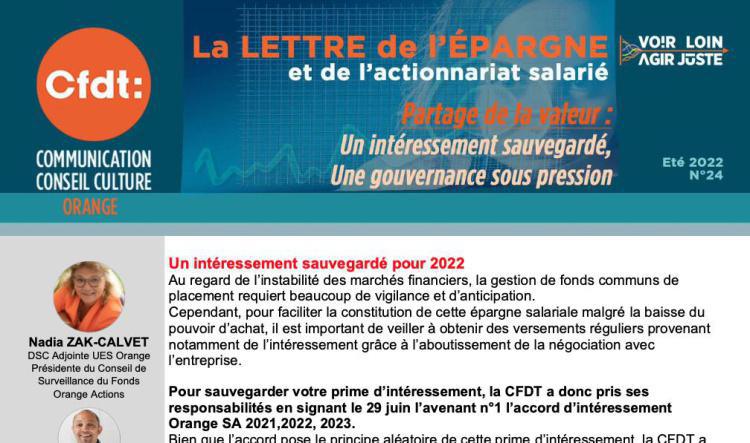 La lettre de l'épargne et de l'actionnariat salarié de l'été 2022 - N°24