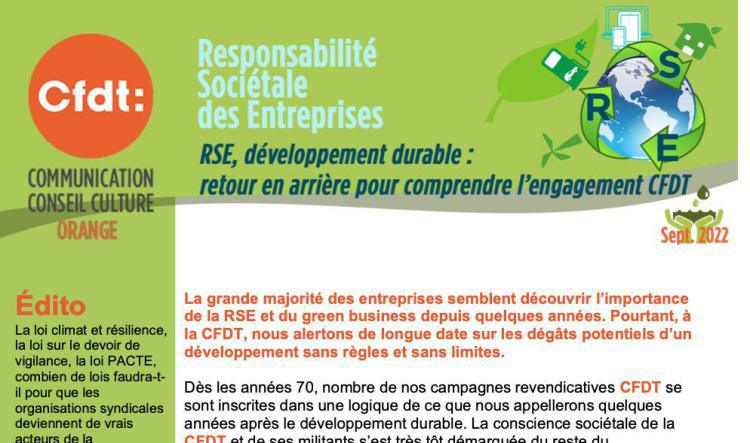 RSE - Développement durable : retour en arrière pour comprendre l'engagement de la CFDT.