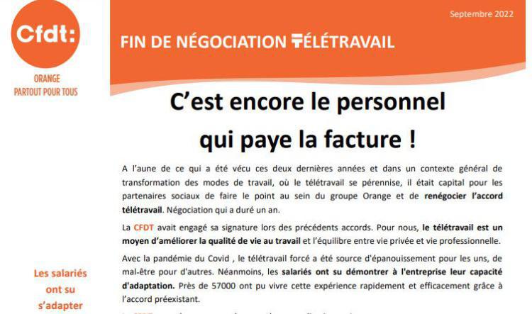 Fin de négociation télétravail - Sept. 2022