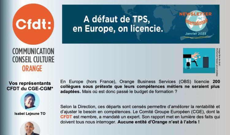 A défaut de TPS, en Europe, on licencie - Janvier 2023