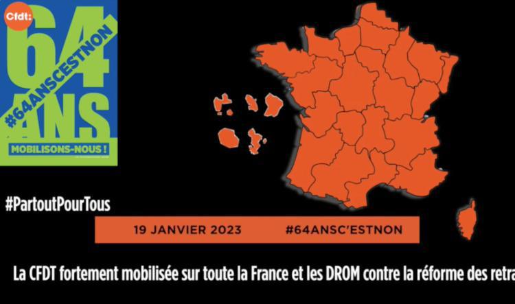 MOBILISATION DE LA CFDT CE 19 JANVIER 2023 CONTRE LA RÉFORME DES RETRAITES