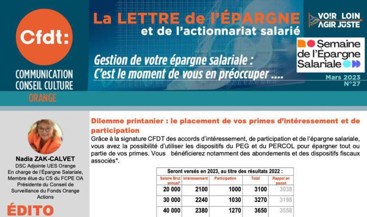 La lettre de l'épargne et de l'actionnariat salarié - Mars 2023 - N°27