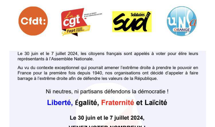 Tract intersyndical : barrage à l'extrême droite - Juin 2024