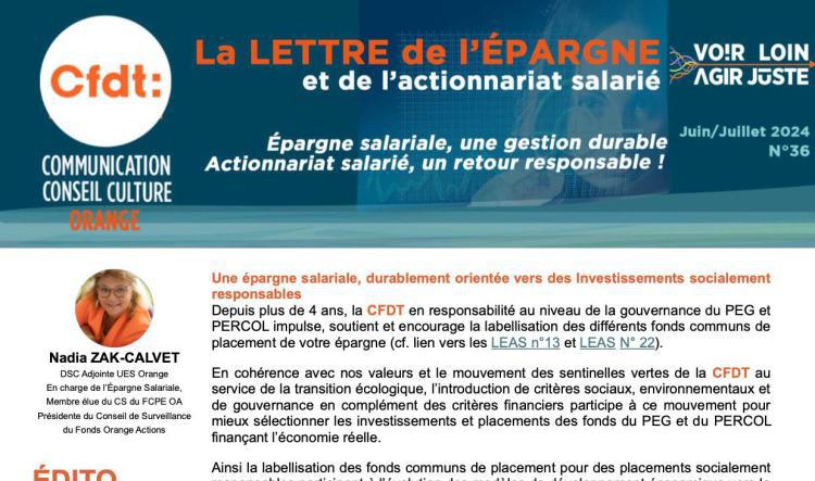 La lettre de l'épargne et de l'actionnariat salarié - N°36 - Juin-Juillet 2024