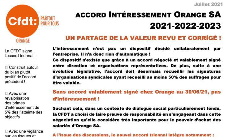 Accord intéressement Orange SA 2021-2022-2023