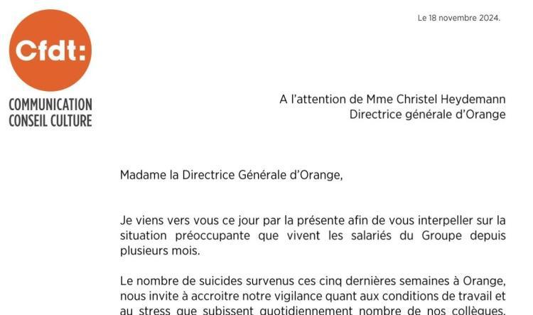 Courrier à l'attention de Christel Heydemann, Directrice Générale d'Orange -18 nov. 2024