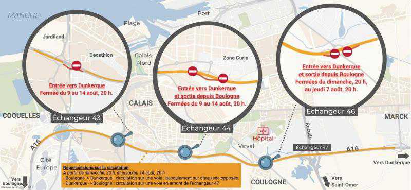 Calaisis : les travaux se poursuivent sur l’A16, la circulation de nouveau perturbée
