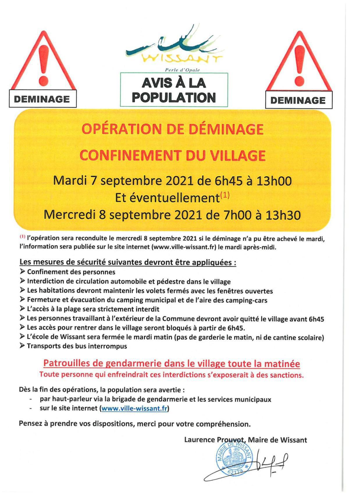 Wissant: déminage avec confinement les 7 et 8 Septembre 2021 Wissant: déminage avec confinement les 7 et 8 Septembre 2021