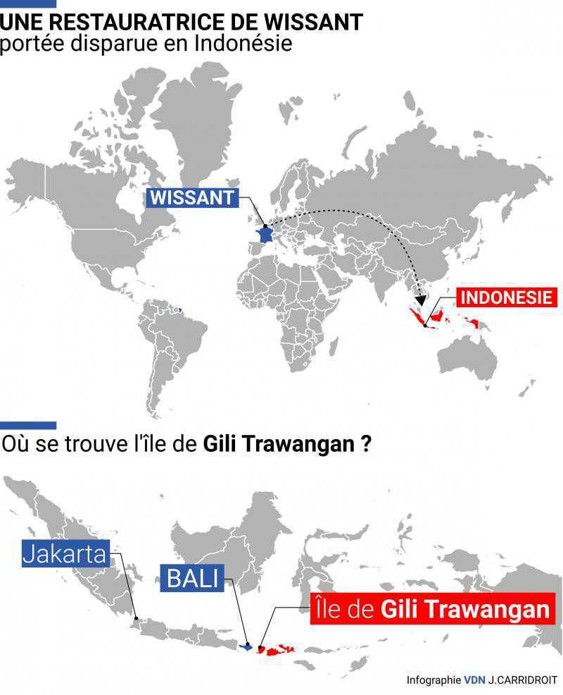 Wissant: cinq jours après la disparition de Lydie Lebas en Indonésie, les recherches continuent Wissant: cinq jours après la disparition de Lydie Lebas en Indonésie, les recherches continuent
